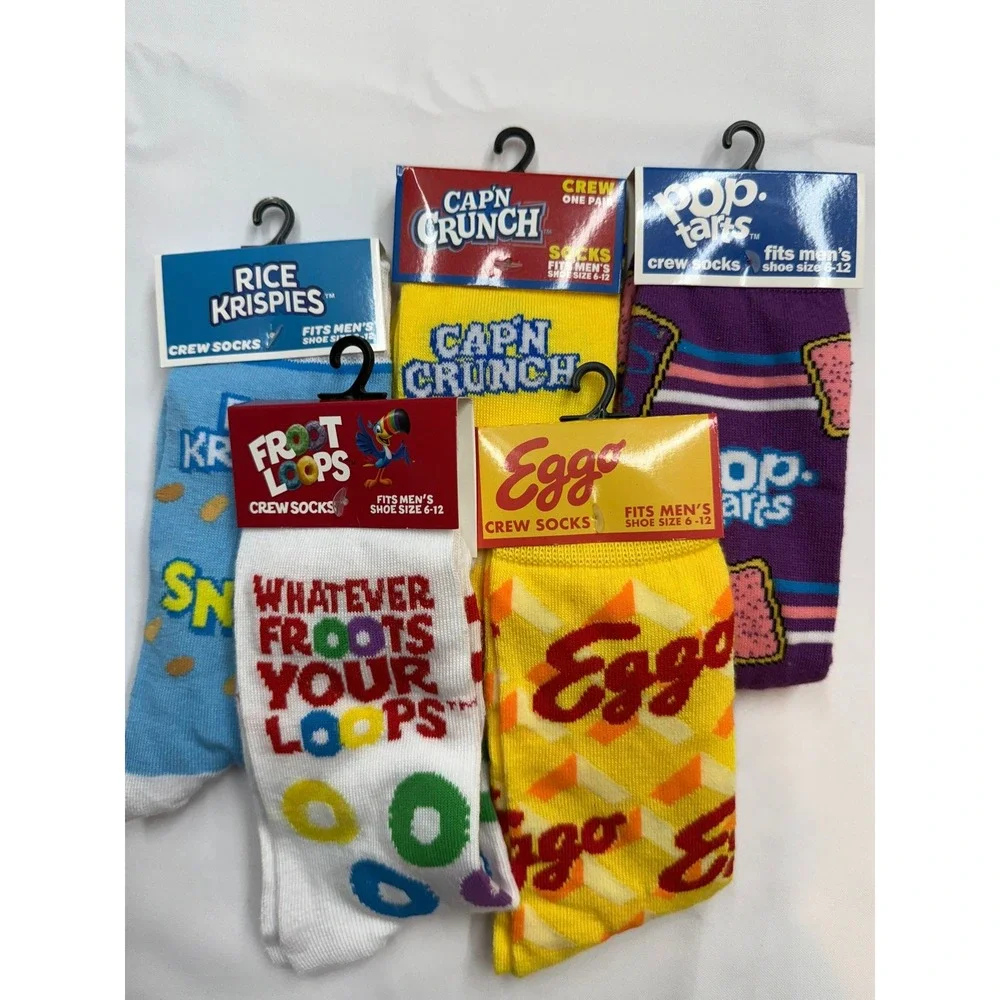 MISC Adult Unisex 5pc Sock Bundle Cereal Breakfast Eggs Fruit Loops Captn Crunch